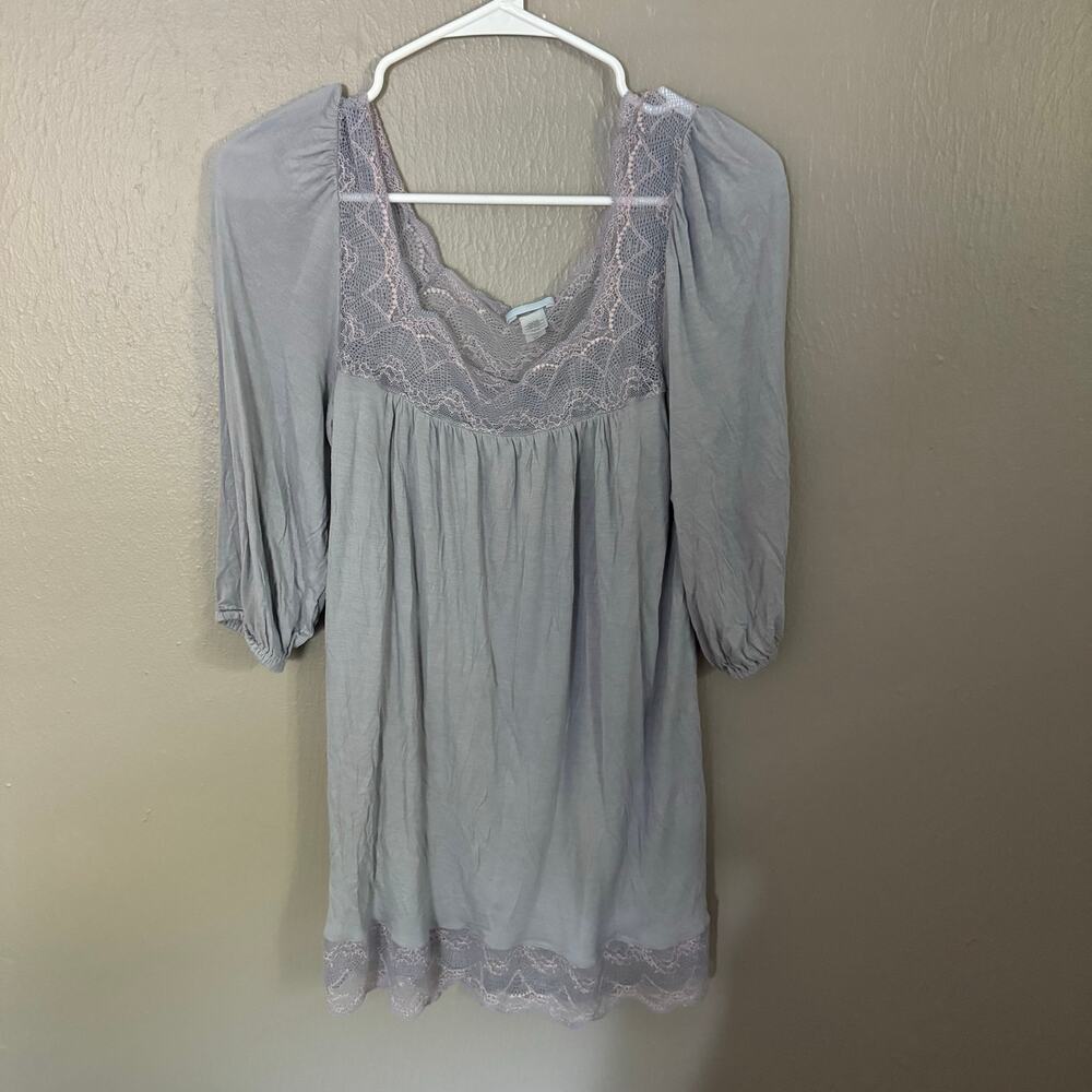 EBERJEY Light Blue/Grey Rayon Sleep Shirt Lace Trimmed Size small casual